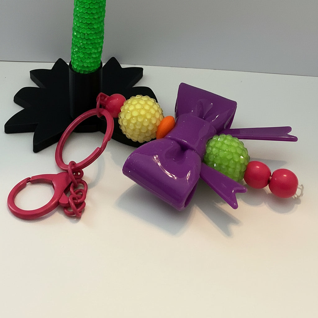 Rainbow Bow Beaded Keychain