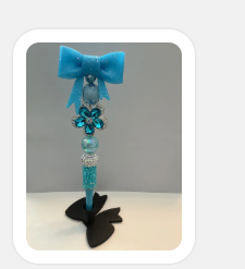 Teal Bow & Flower Bling Beaded Pen