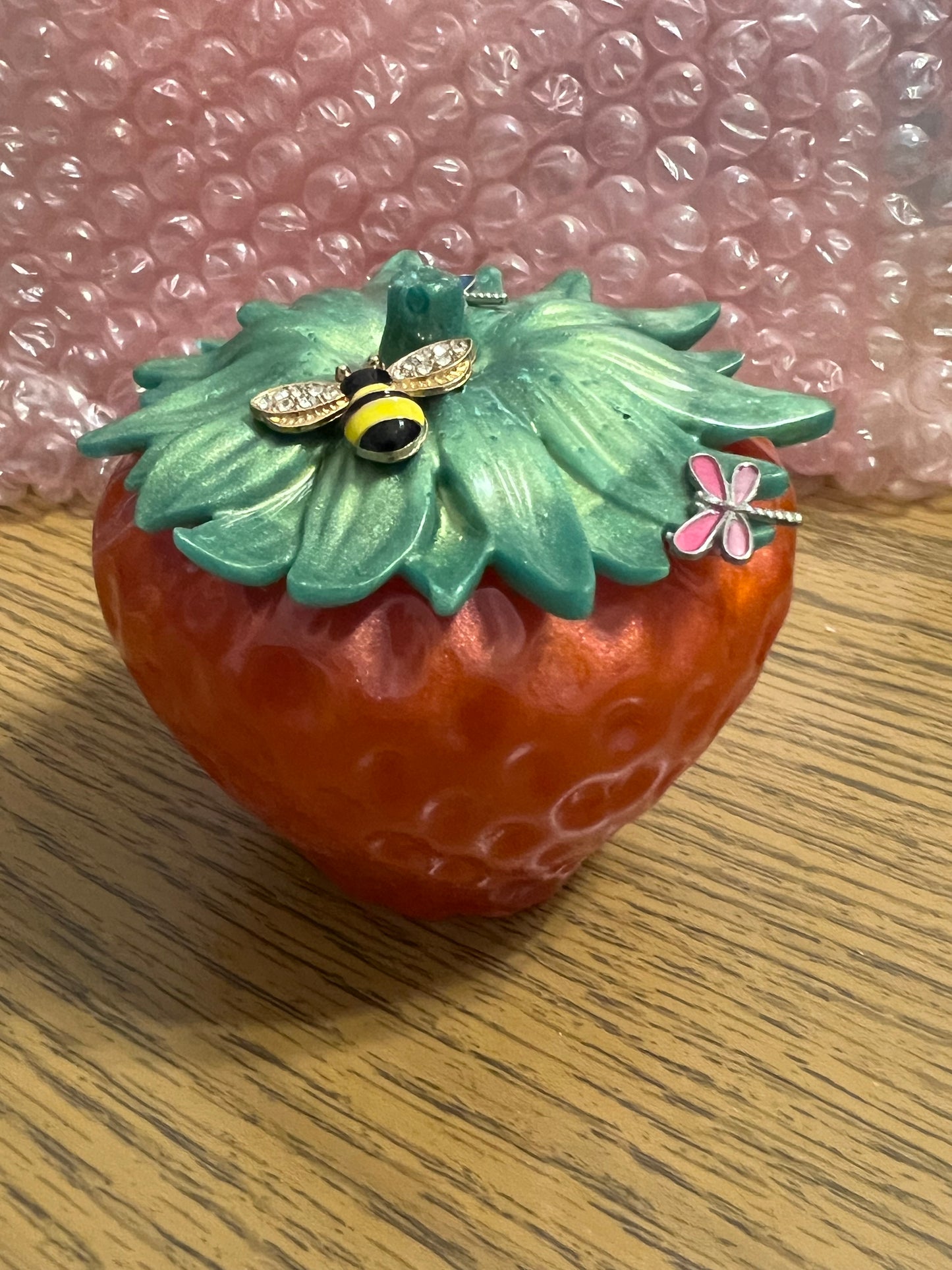 Strawberry Trinket Jar with Flower Lid