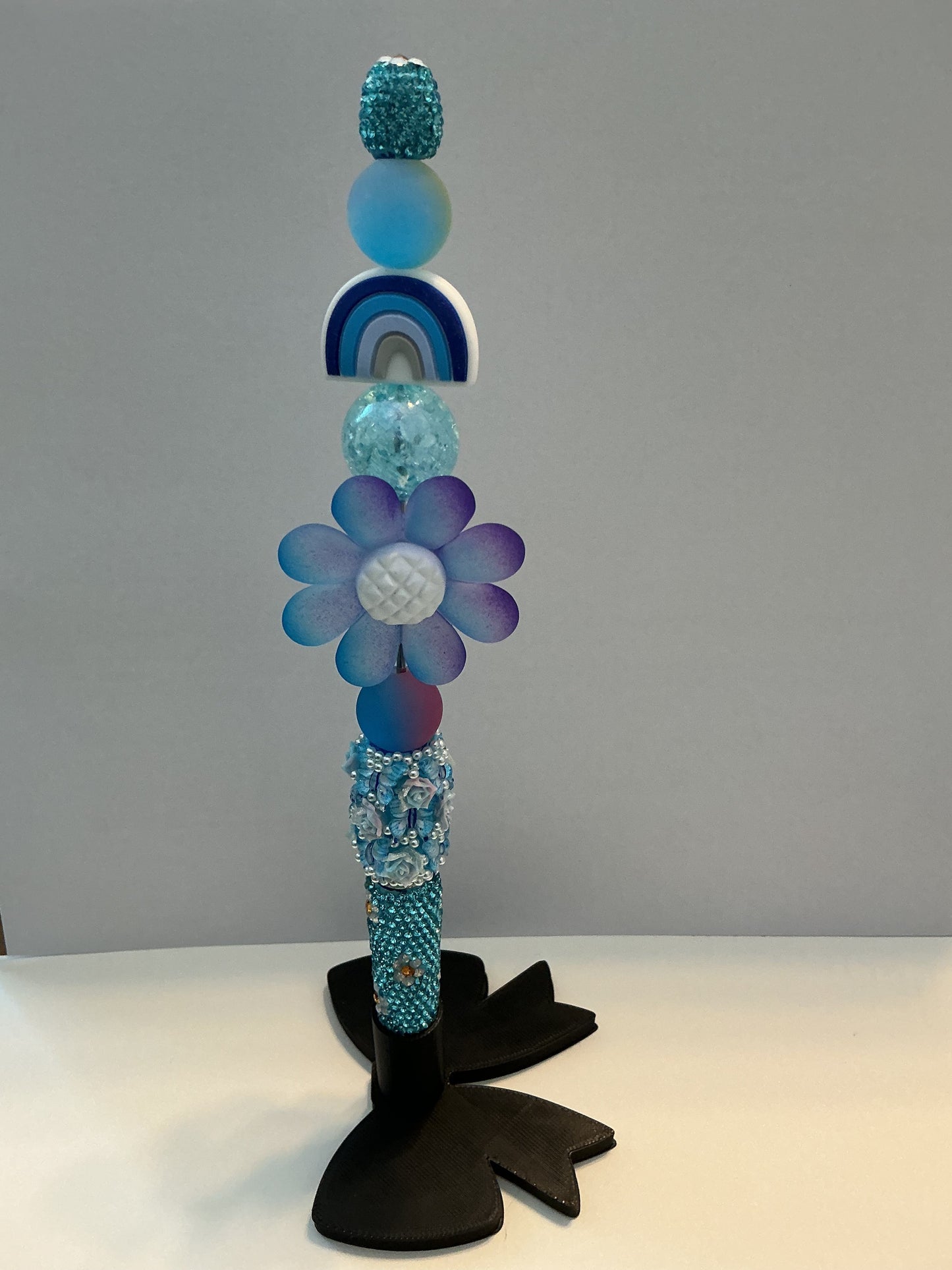 Blue Rainbow & Daisy Beaded Pen