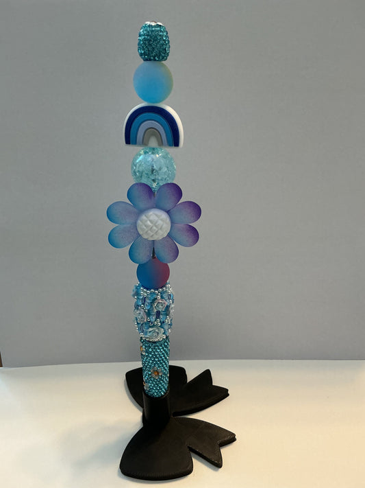 Blue Rainbow & Daisy Beaded Pen