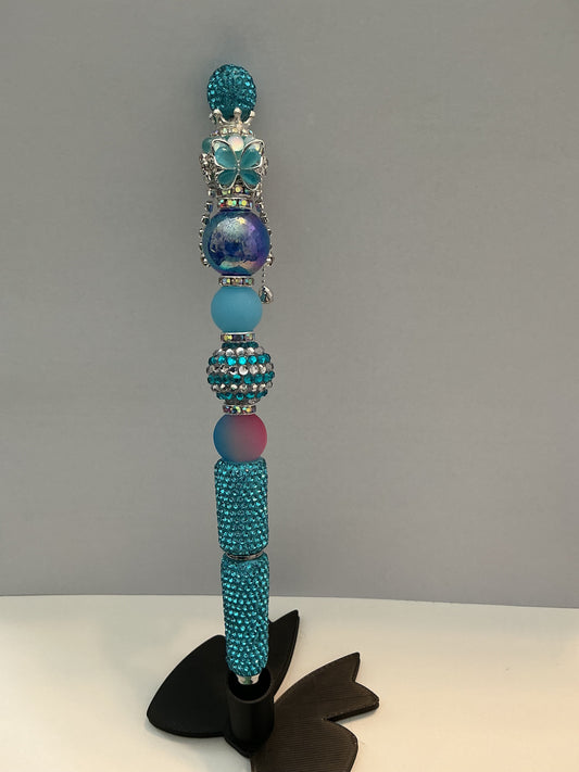 Teal Crown & Galaxy Beaded Pen