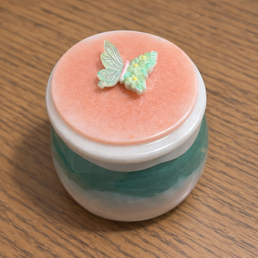 Teal & Pink Butterfly Trinket Jar