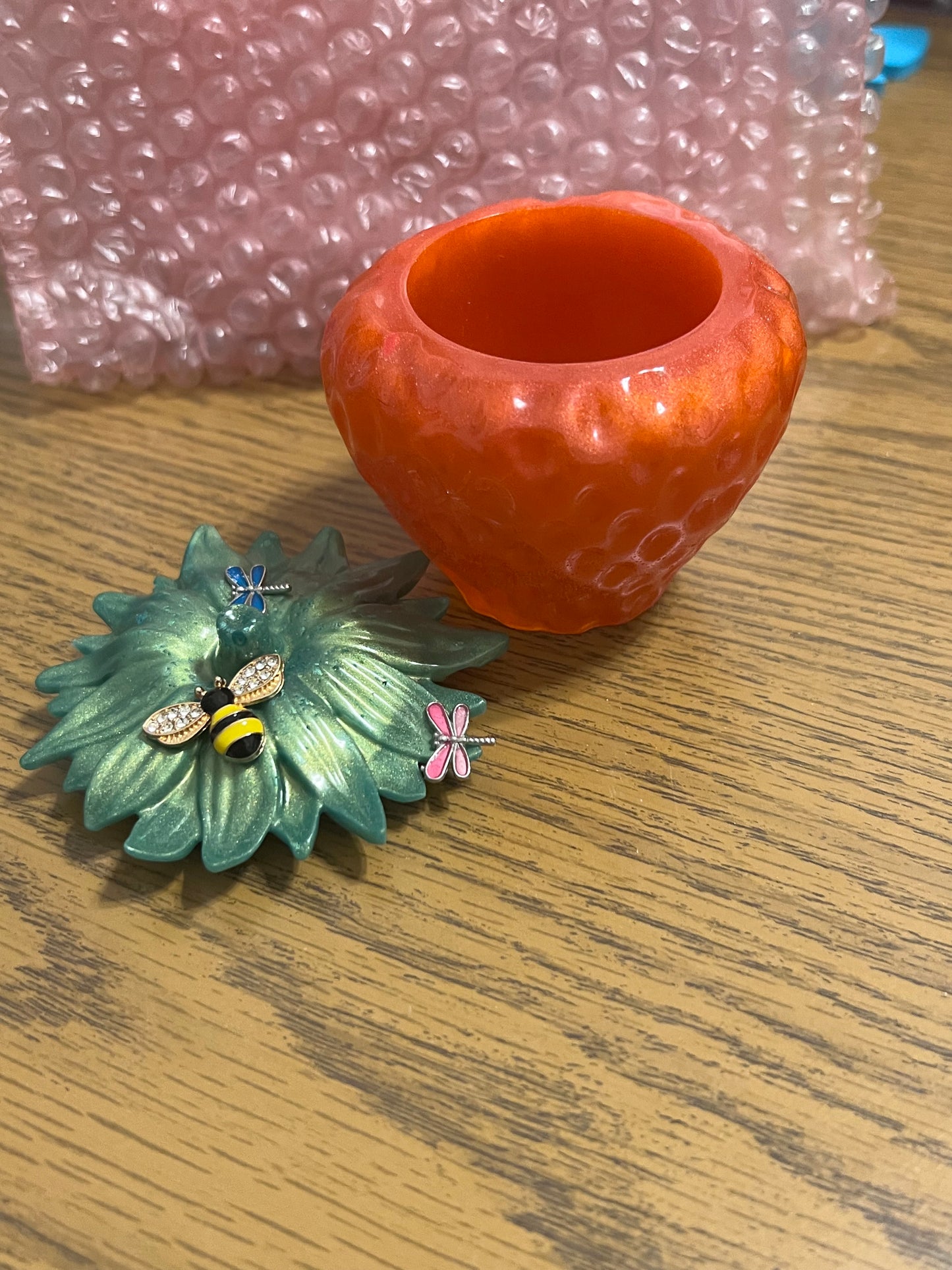Strawberry Trinket Jar with Flower Lid