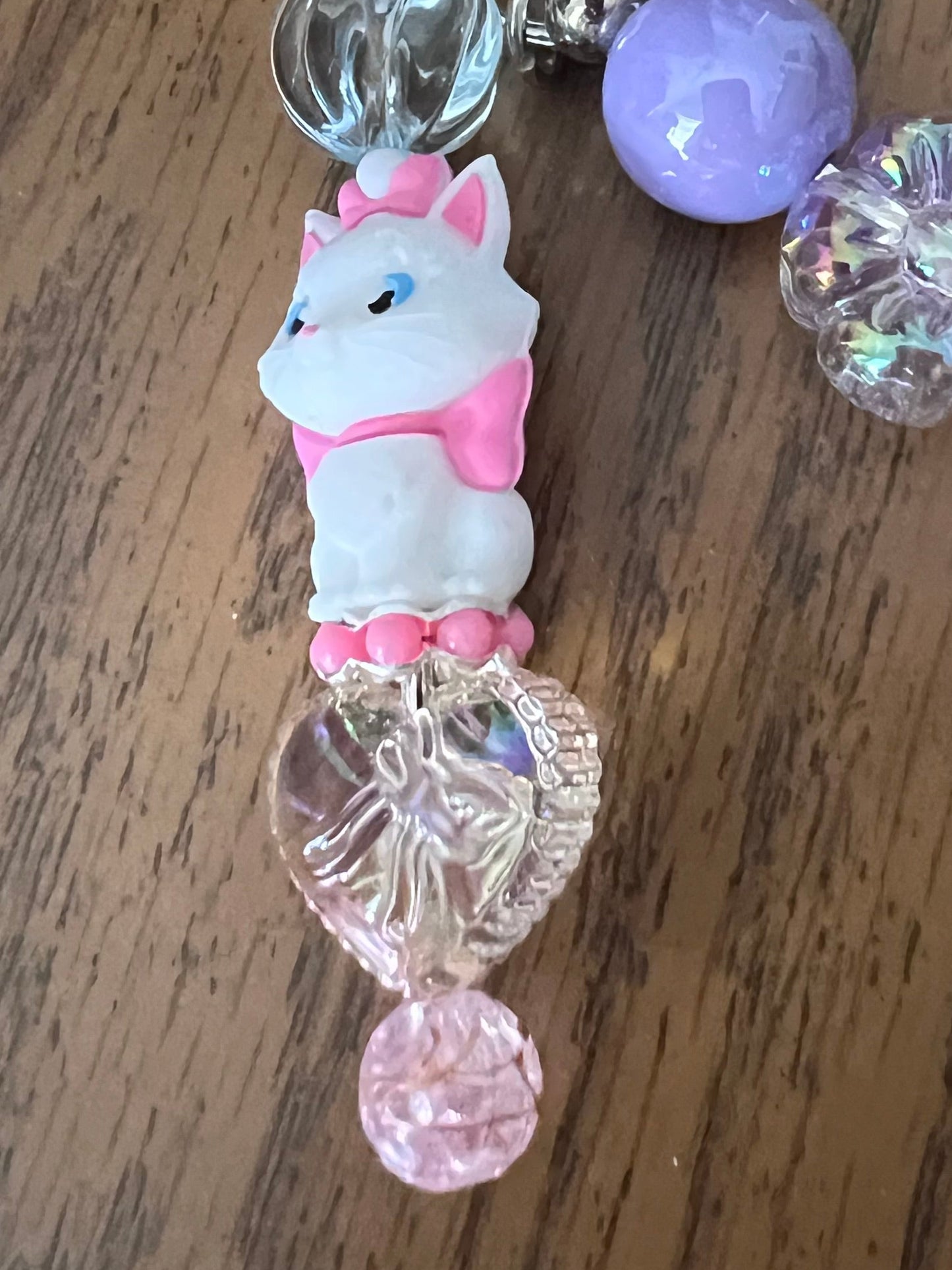 White Kitten Beaded Keychain